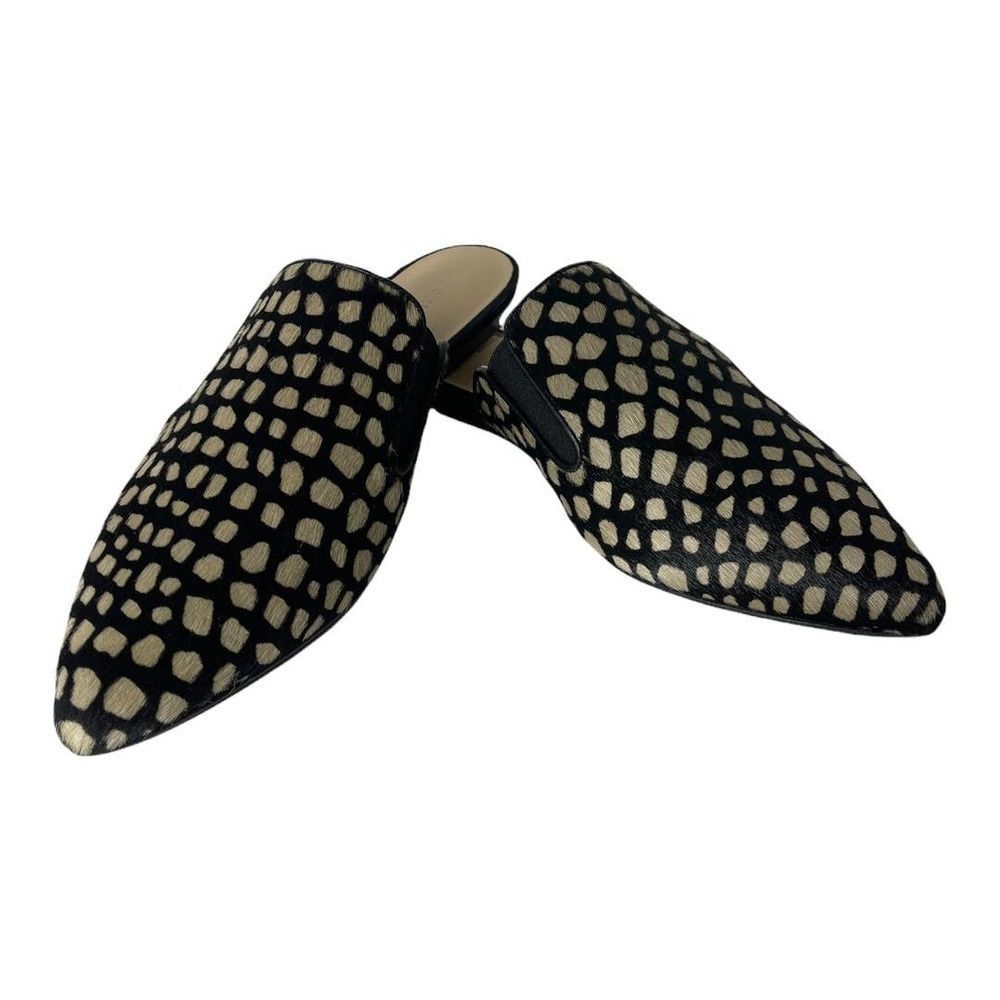 Jenni Kayne Genuine Calf Hair Mule Made in Italy in Black and Honey Giraffe NEW - Picture 5 of 8